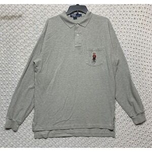 Vtg Polo Ralph Lauren Polo Shirt L Gray Polo Sport Bear Embroidered‎ Long Sleeve